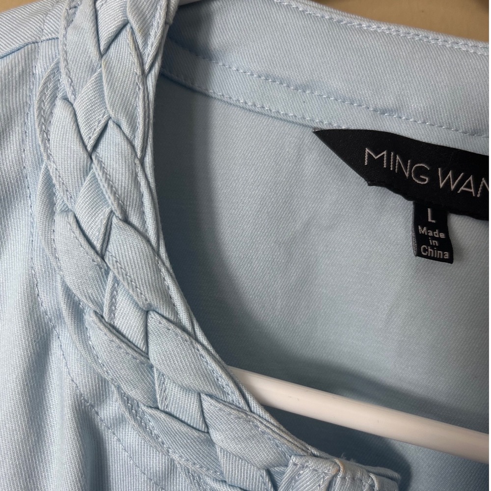 Ming Wang Womens Light Blue Braided Trim‎ Open Front Jacket Size L Professional - Picture 7 of 12